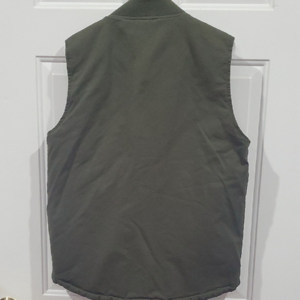 Men's Olive Green Canvas Utility Vest Quilted Inside SMALL - Picture 8 of 9
